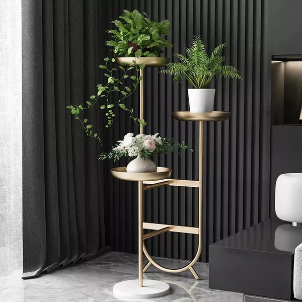 3 - Tier Tall Metal Plant Stand Chic Unique Shaped Planter in Gold with 3.P Artificial Plant Pots | MSPS - 0103 - Dhanaks Decor Plant Stand Dhanaks Decor 3 - Tier Tall Metal Plant Stand Chic Unique Shaped Planter in Gold with 3.P Artificial Plant Pots | MSPS - 0103