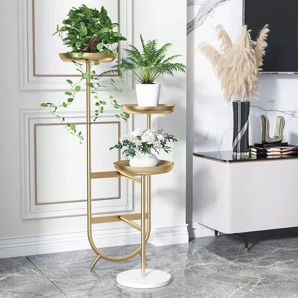 3 - Tier Tall Metal Plant Stand Chic Unique Shaped Planter in Gold with 3.P Artificial Plant Pots | MSPS - 0103 - Dhanaks Decor Plant Stand Dhanaks Decor 3 - Tier Tall Metal Plant Stand Chic Unique Shaped Planter in Gold with 3.P Artificial Plant Pots | MSPS - 0103