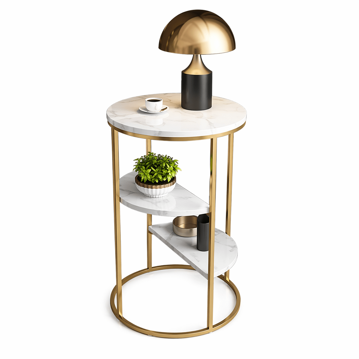 3 - Tiered White & Gold End Table with Uv Sheet Top & Metal Frame Side Table - Dhanaks Decor Table Dhanaks Decor 3 - Tiered White & Gold End Table with Uv Sheet Top & Metal Frame Side Table