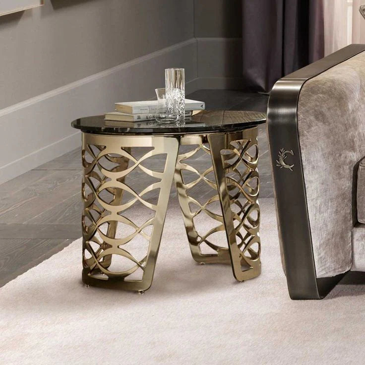 Stainless Steel Luxury Round Coffee Table with Chrome Finish Mdf Top | SST-5034