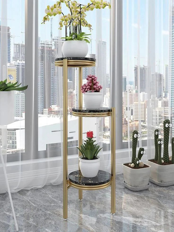 Luxury Standing Plant Stand in Gold & Black
