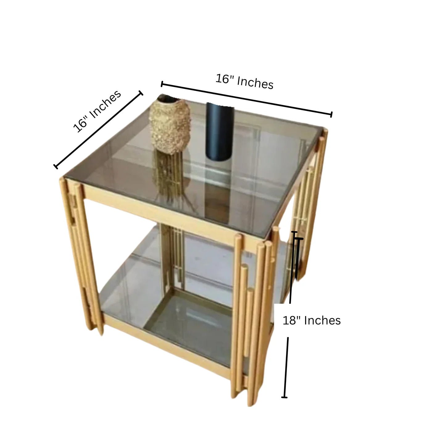 Gold Side 2 - Tier Table With Glass Top | MST - 0140 - Dhanaks Decor Table Dhanaks Decor Gold Side 2 - Tier Table With Glass Top | MST - 0140