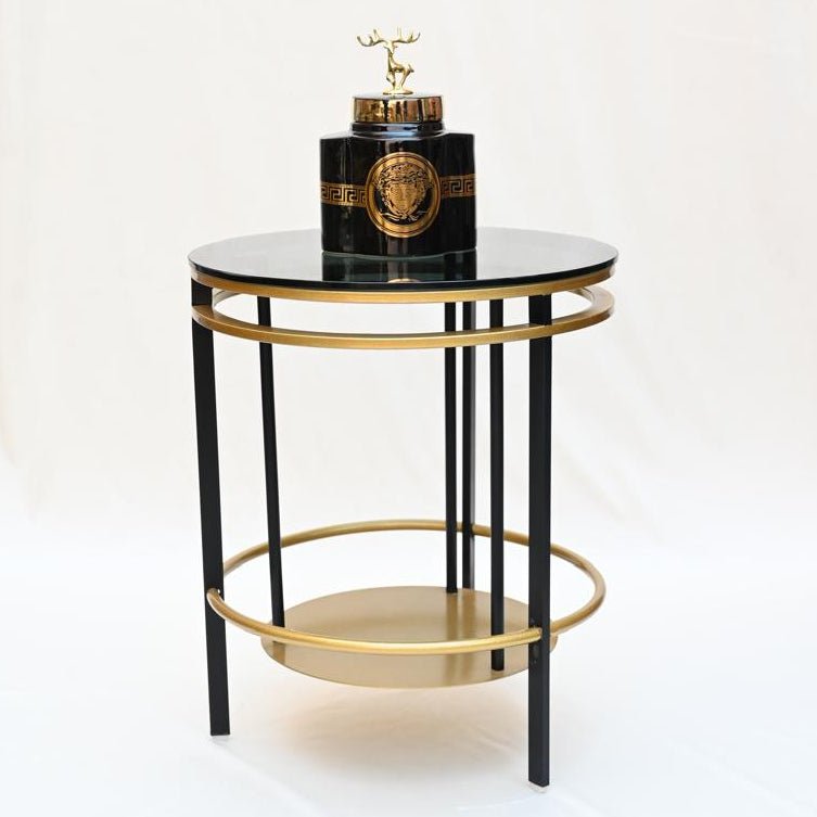 Luxury Black & Gold Round Side Table with Mdf Top | Metal Accent Table | - Dhanaks Decor Table Dhanaks Decor Luxury Black & Gold Round Side Table with Mdf Top | Metal Accent Table |