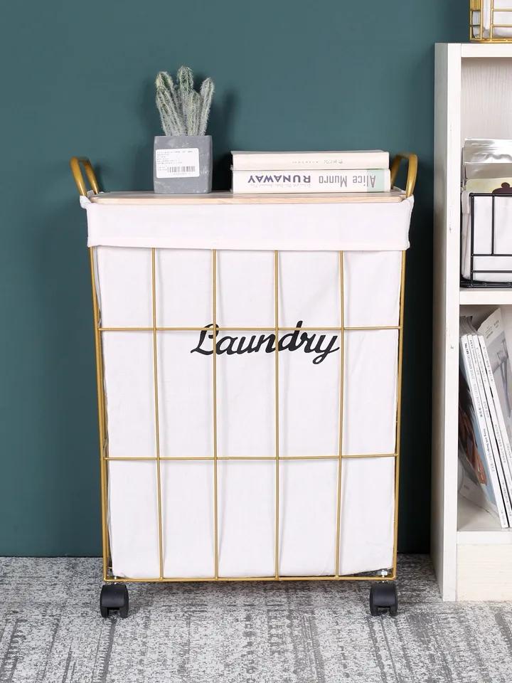 Luxury Gold Metal Laundry Basket with Lid | Modern Laundry Organizer - Dhanaks Decor Table Dhanaks Decor Luxury Gold Metal Laundry Basket with Lid | Modern Laundry Organizer