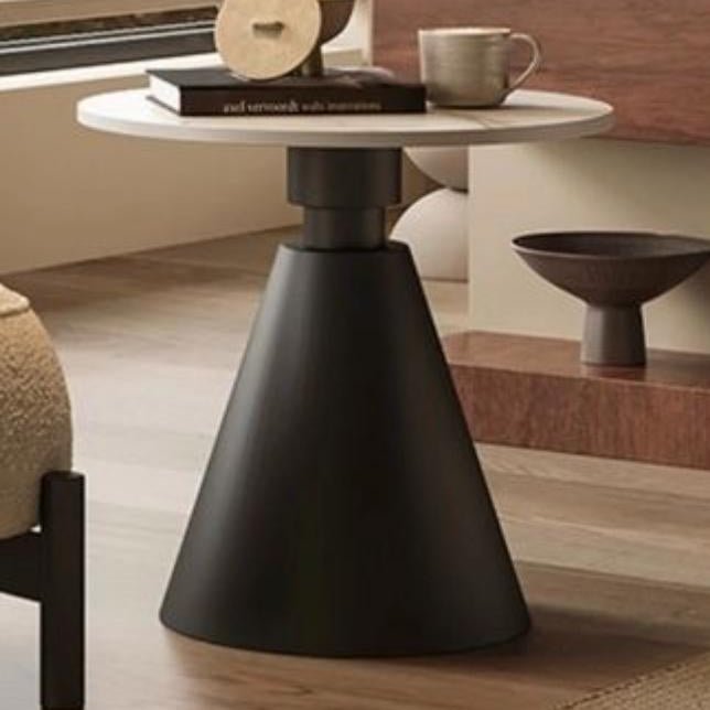 Modern Round Pedestal Side Table – Black Cone Base with White Top | Minimalist Accent Table - Dhanaks Decor Table Dhanaks Decor Modern Round Pedestal Side Table – Black Cone Base with White Top | Minimalist Accent Table