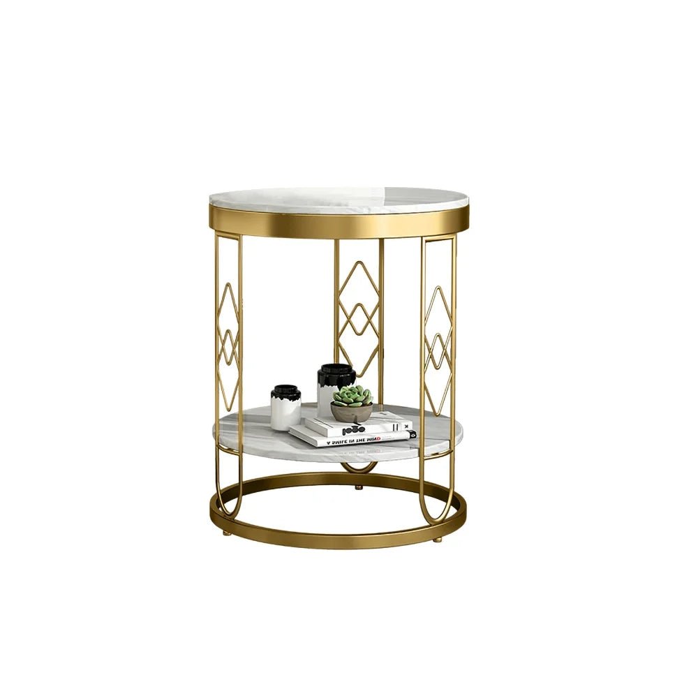 White End Table with Storage Marble Side Table Metal in Gold - Dhanaks Decor Table Dhanaks Decor White End Table with Storage Marble Side Table Metal in Gold