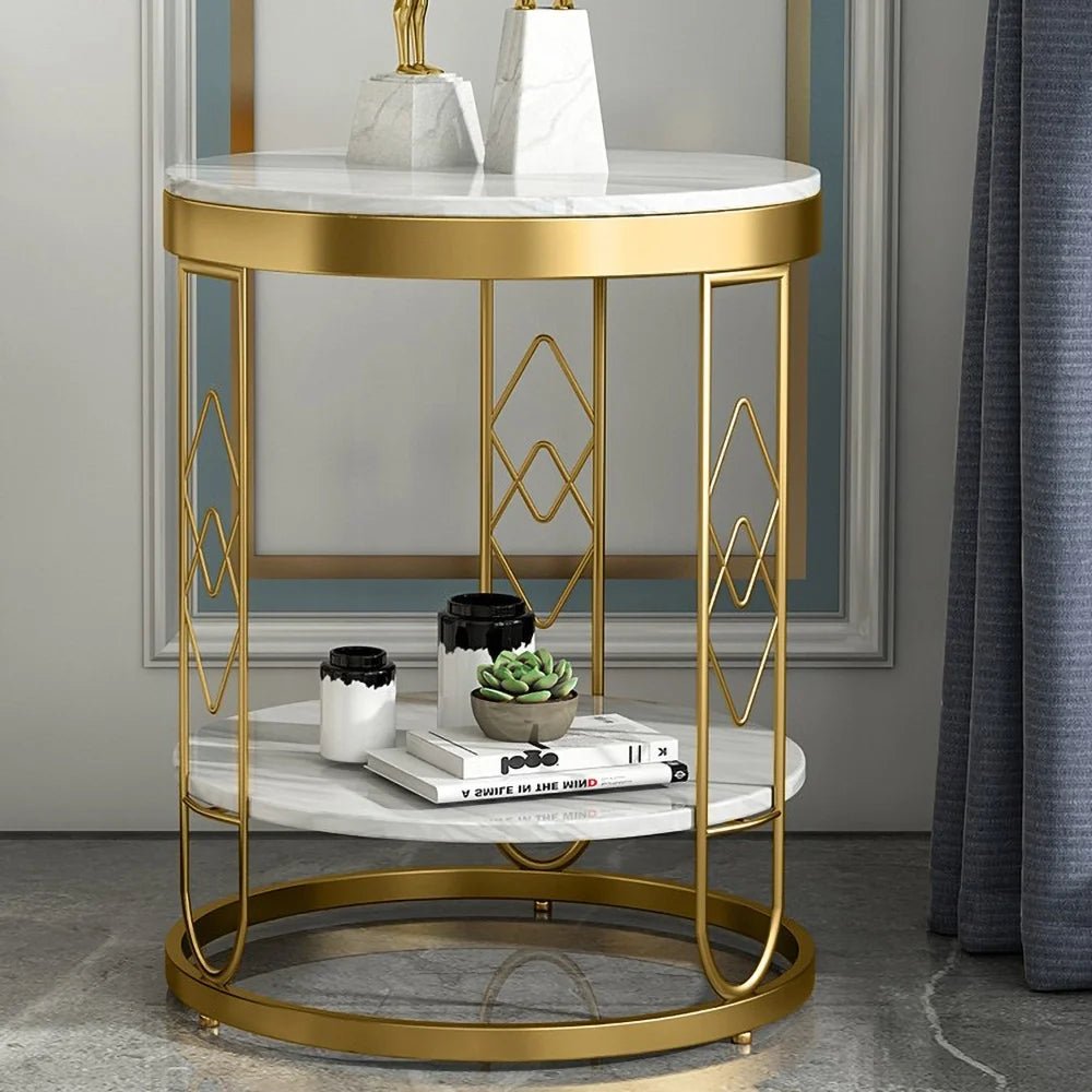 White End Table with Storage Marble Side Table Metal in Gold - Dhanaks Decor Table Dhanaks Decor White End Table with Storage Marble Side Table Metal in Gold