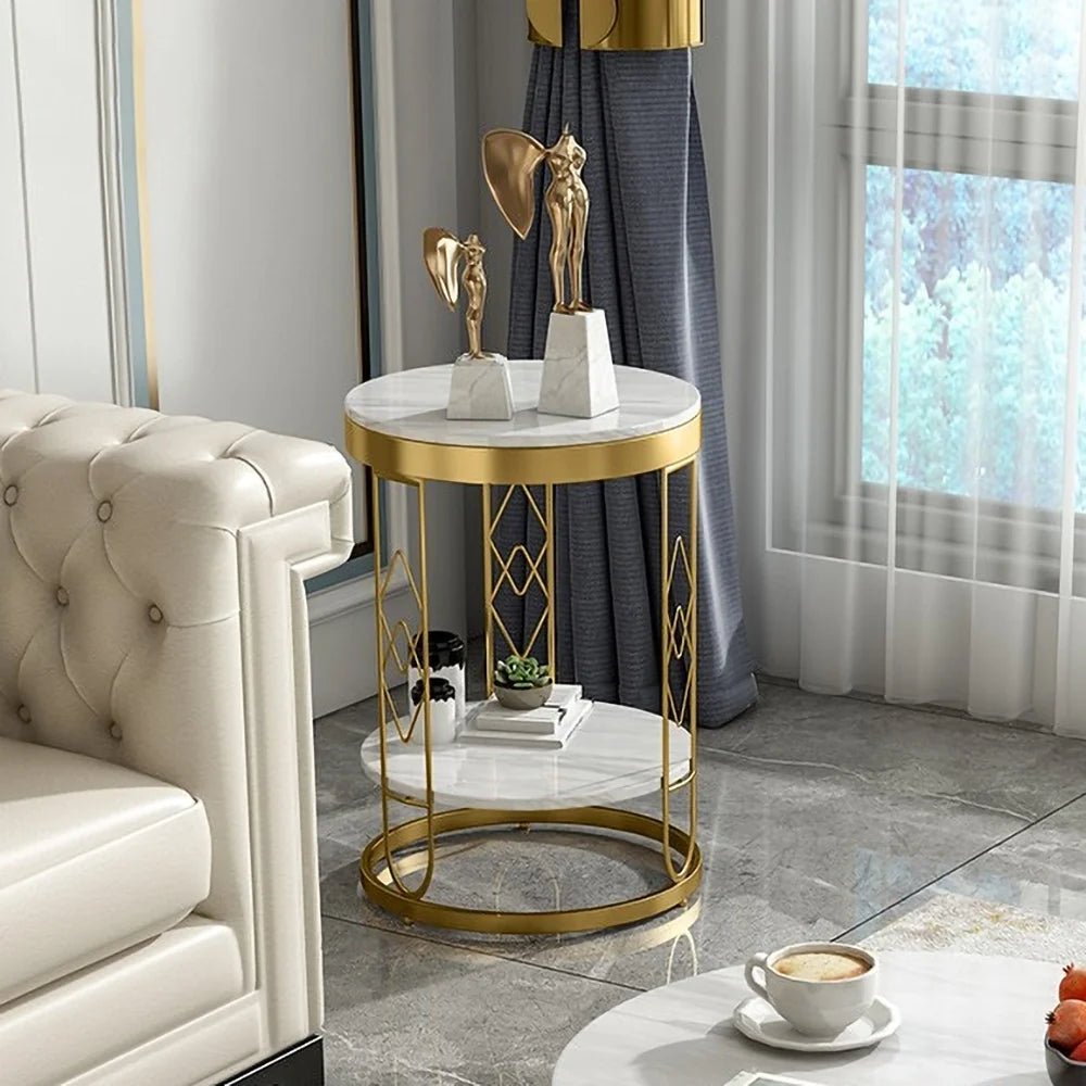 White End Table with Storage Marble Side Table Metal in Gold - Dhanaks Decor Table Dhanaks Decor White End Table with Storage Marble Side Table Metal in Gold